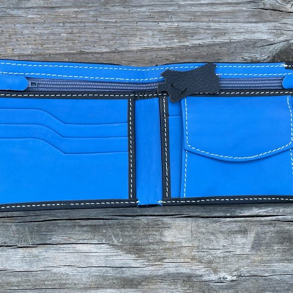 Handmade Leather Wallet BlueBlack Men Card Holder Bifold Purse Multi CardHolder - Picture 11 of 16